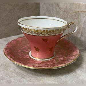 Vintage AYNSLEY Bone China Tea Cup & Saucer Rose-Pink & Gold